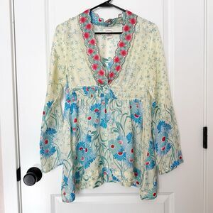 Sundance Womens Silk Embroidered Fairy Boho Peasant Top Size X Small Artisan